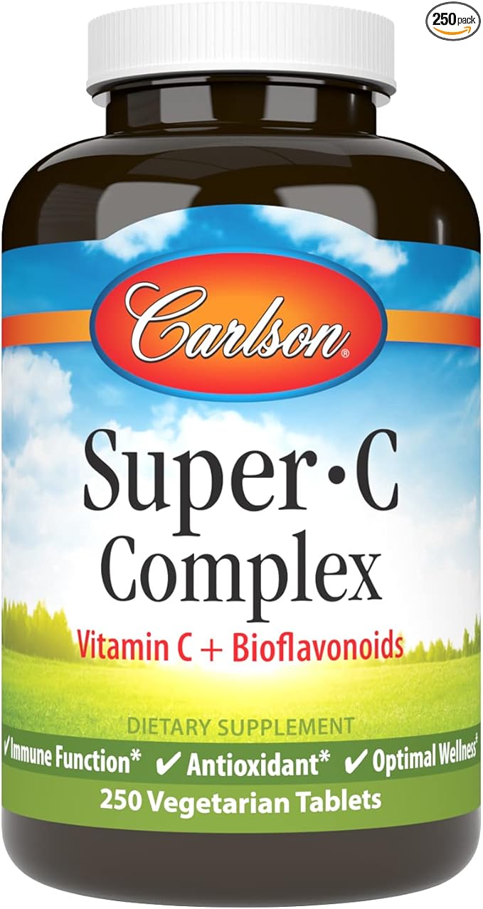 Carlson - Super-C Complex, Vitamin C + Bioflavonoids, Immune Function & Optimal Wellness, Antioxidant, 250 Vegetarian Tablets