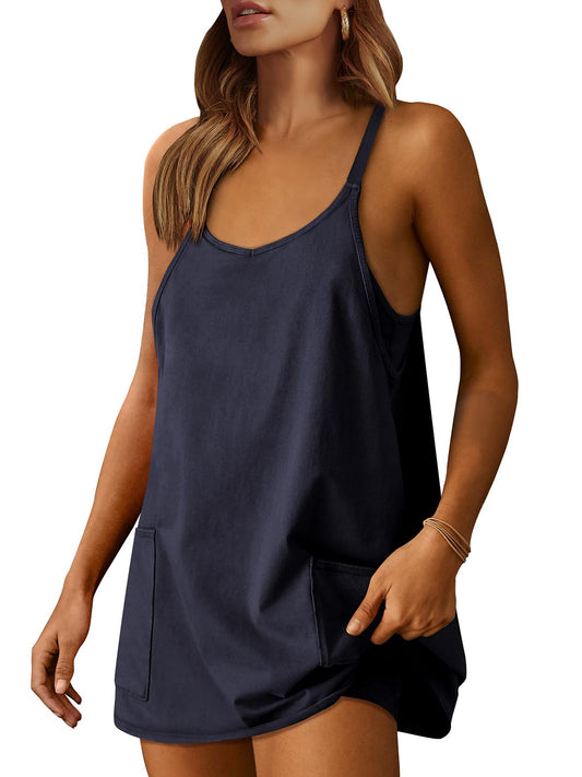 ANRABESS Women Summer Mini Romper Dress Workout Tennis Active Sports Athleisure Outfits built in Shorts Trendy Vacation Navy Blue X-Smal