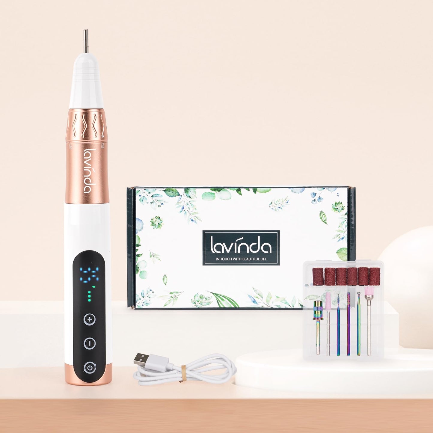 Lavinda Nail Drill,Cordless Electric Nail Drill Professional 35000RPM Electric Nail File Set for Acrylic Gel Dip Powder Nails,Portable Rechargeable Nail Drill Machine Manicure and Pedicure Kit