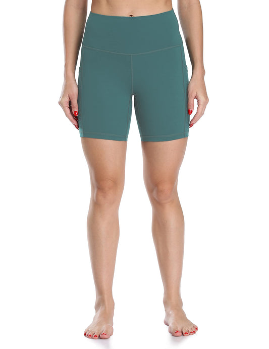 Colorfulkoala Women's High Waisted Biker Shorts with Pockets 6" Inseam Workout & Yoga Tights(XS, Emerald Green)