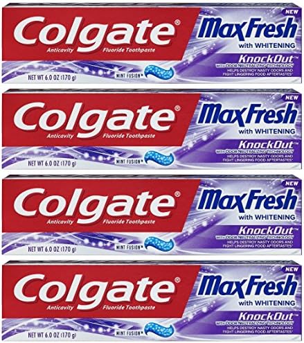 Colgate Max Fresh Toothpaste - KnockOut - With Odor Neutralizing Technology - Net Wt. 6 OZ (170 g) Per Tube - Pack of 4 Tubes