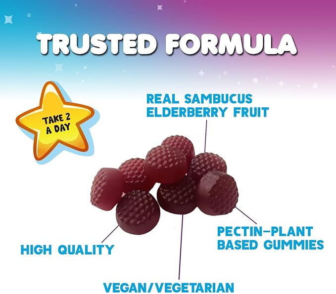 Children's Daily Immune Support Gummies with Real Elderberry + Vitamin C & Zinc to Support Kids Healthy Immune System, Natures Sambucus Elderberry Gummy, Chewable Supplement, Gluten-Free, 60 Gummies