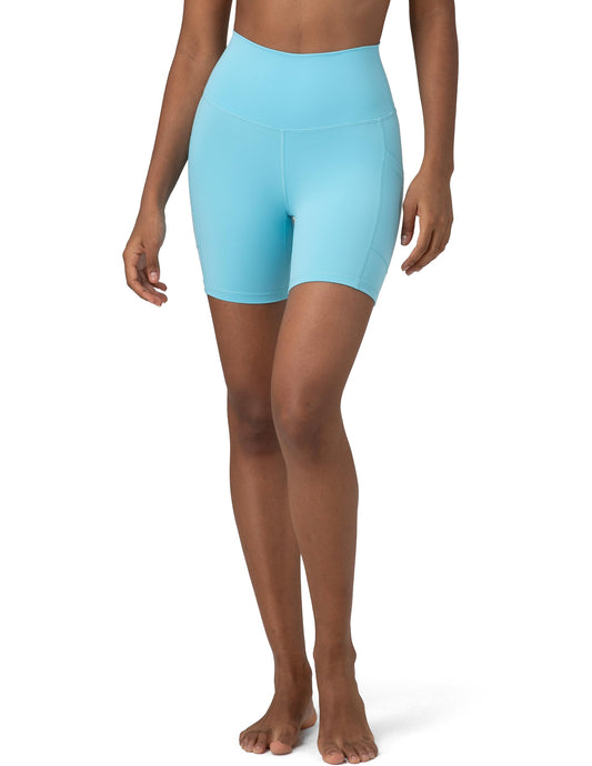 Colorfulkoala Women's High Waisted Biker Shorts with Pockets 6" Inseam Workout & Yoga Tights(XS, Sky Blue)