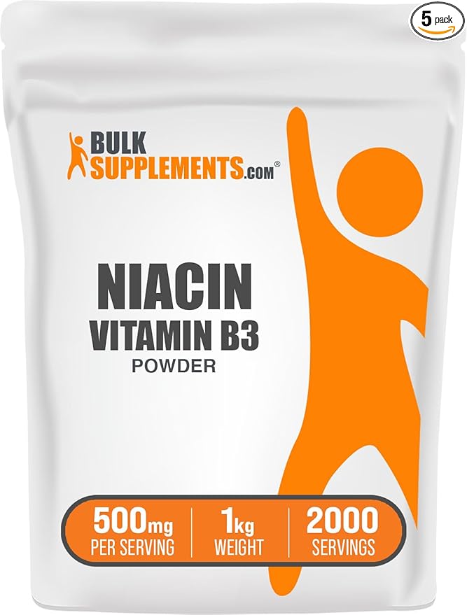 BulkSupplements.com Niacin Powder - Vitamin B3 Supplement, Niacin 500mg - Niacin Flush, Niacin with Flushing - Gluten Free, 500mg of Niacin per Serving, 5kg (11 lbs) (Pack of 5)