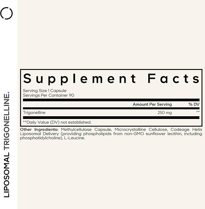 Codeage Liposomal Trigonelline - 250 mg Per Capsule - 3-Month Supply - Plant-Based Alkaloid - Liposomal Delivery for Bioavailability - Metabolic Health Support - Vegan Nootropic Non-GMO - 90 Capsules