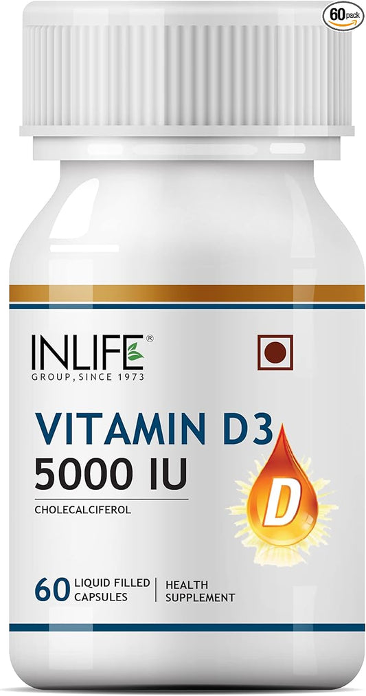 Cholecalciferol Vitamin D3 5000 IU with Coconut Oil for Back Pain Relief, Increased Energy Production, Immune Function, Heart Health, Joints & Muscle Building | Vegan GMP Tested - (60 Count)