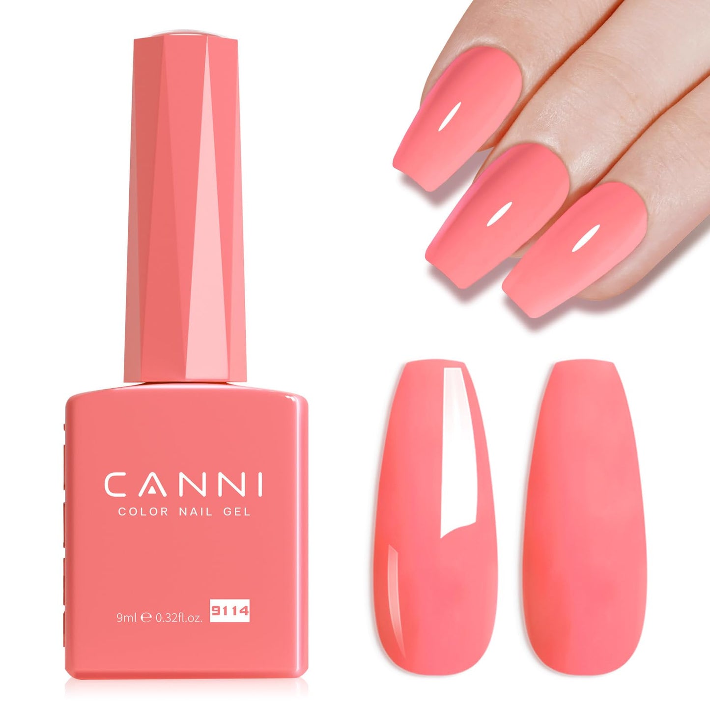 CANNI Coral Pink Gel Polish, 1Pcs Gel Polish Hot Pink Color Gel Grapefruit Pink Polish Nail High Gloss Soak Off U V Gel Nail French Nail Manicure Salon DIY