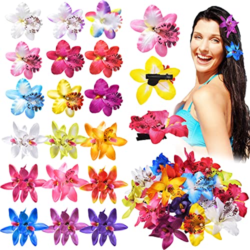 Jexine 18 Pcs Flower Hair Clip for Women Hawaiian Artificial Hibiscus Flower Hair Pins Big Double Chiffon Tropical Flower Hair Summer Accessories for Bridal Wedding Accessory Hair Clip Hair Barrette