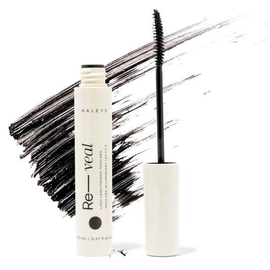 Haleys Re-veal Lash Lengthening Mascara - VEGAN & CRUELTY-FREE Makeup, Curved Wand for Feathery Lash-Extension Look, Lightweight Korean Formula (Black)
