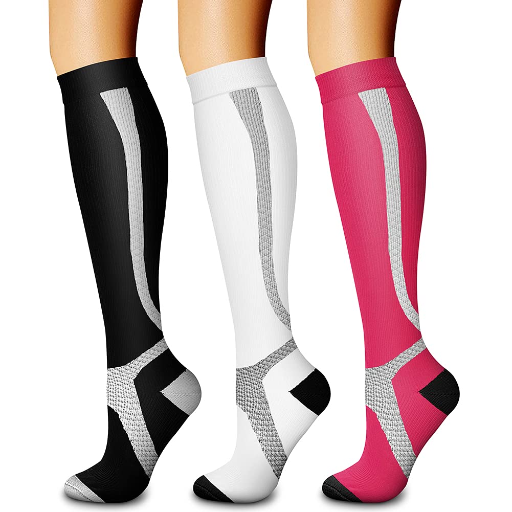 CHARMKING Compression Socks for Women & Men Circulation (3 Pairs) 15-20 mmHg is Best Athletic for Running, Flight Travel, Support, Cycling, Pregnant - Boost Performance, Durability (S/M, Multi 11)