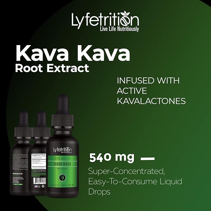 Kava Kava Root Extract With Active Kavalactones 540mg, 220 Servings, Cruelty-Free, Easy-to-Consume Liquid Drops, Quick Absorption, GMP-Certified, Third-Party Tested, Non-GMO, Made in USA