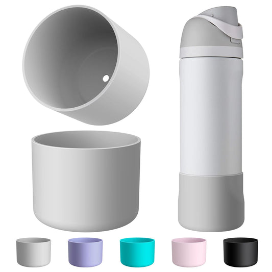 Comheral 2PCS Silicone Water Bottle Boot for Owala 24oz, Anti-Slip Protective Sleeve Bottom Bumper for FreeSip, Twist, and Flip Stainless Steel Bottles, Dishwasher Safe and BPA Free(Gray)