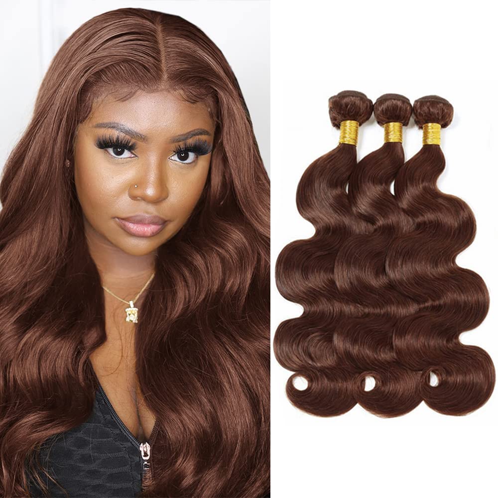 Color 4 Human Hair Bundles Chocolate Brown Body Wave Bundles 26 26 26 Inch Same Length 3 Bundles Dark Brown Human Hair Weave Peruvian Body Wave Hair Bundles