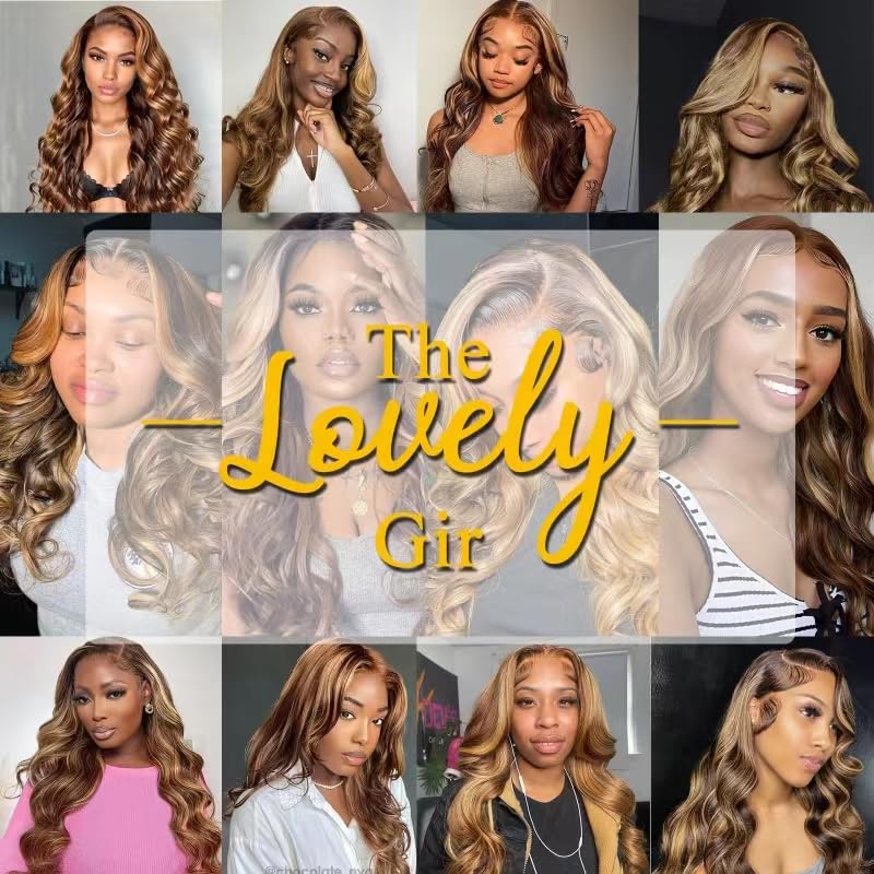 Highlight Ombre 13x6 Lace Front Wig Human Hair 28 Inch Body Wave Honey Blonde Glueless HD Transparent Lace Frontal Wigs for Women 180 Density Human Hair Pre Plucked with Baby Hair