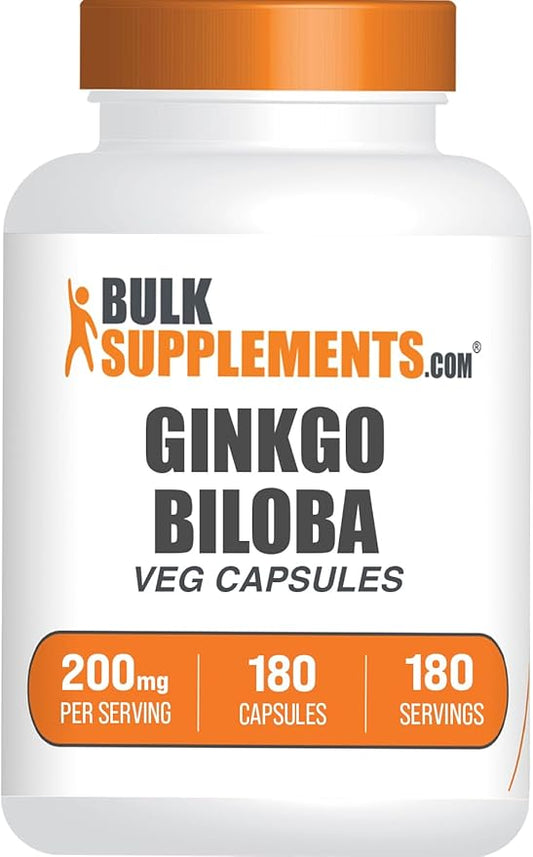 BulkSupplements.com Ginkgo Biloba Extract Capsules - Ginkgo Biloba Supplements, from Ginkgo Leaf - Herbal & Gluten Free, 1 Capsule per Serving, 180 Veg Capsules (Pack of 1)