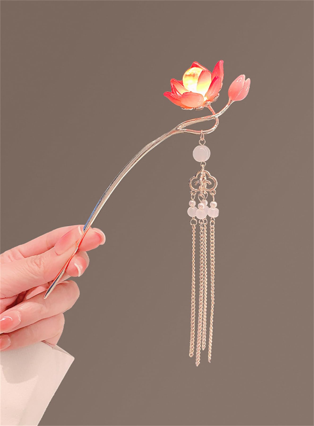 Lantern Light Tassel Hairpins Hair Stick Chinese Coiled Hair Antique Hair Pin Hair Accessories for Women Lotus-#01