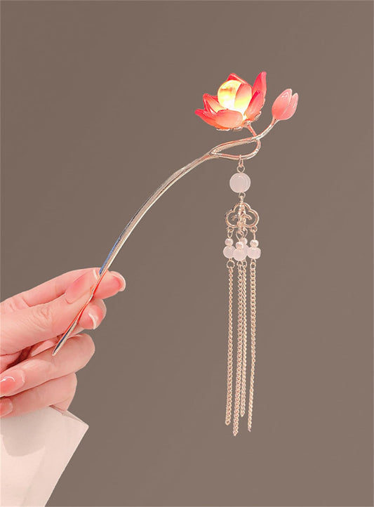 Lantern Light Tassel Hairpins Hair Stick Chinese Coiled Hair Antique Hair Pin Hair Accessories for Women Lotus-#01