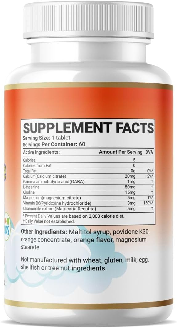 Kids Bed Time 1 Chewable Tablet A Day Halal Vitamins Orange Flavor for Age 4-12, 60 Servings