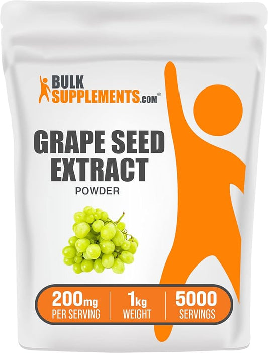 BulkSupplements.com Grape Seed Extract Powder - Grape Seed Extract Supplement, Antioxidant Source - Herbal Supplement, Gluten Free, 200mg per Serving, 1kg (2.2 lbs) (Pack of 1)