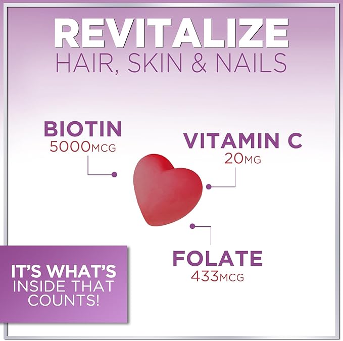 Hair Vitamins Gummy with Biotin 5000 mcg, Hair Growth Support with Vitamins E & C, Non-GMO & Gluten Free, Thicker, Stronger & Beautiful Hair, Skin & Nails, Hair Vitamin for Women & Men - 60 Gummies