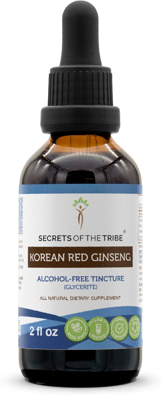 Korean Red Ginseng Tincture Alcohol-Free Liquid Extract, Wildcrafted Korean Red Ginseng (Asian Ginseng, Panax Ginseng) Dried Root 2 oz