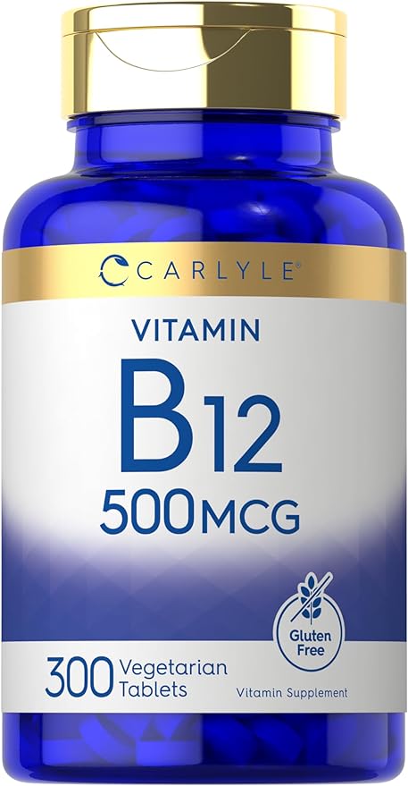 Carlyle Vitamin B-12 500mcg | 300 Tablets | Vegetarian, Non-GMO, Gluten Free Supplement
