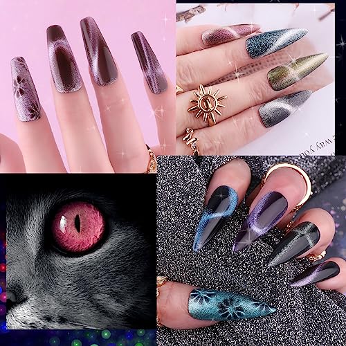 Clara Colors Cat Eye Gel Nail Polish Set - 12 Holographic Glitter Colors With Magnet, Romantic Galaxy Series, Long Lasting Soak Off UV LED