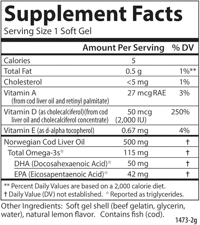 Carlson - Solar D Gems, Vitamin D3 and Omega-3 Supplement, 2000 IU (50 mcg) Vitamin D3, 115 mg Omega-3s EPA and DHA Supplement, Wild Caught, Sustainably Sourced, Lemon, 360 Softgels