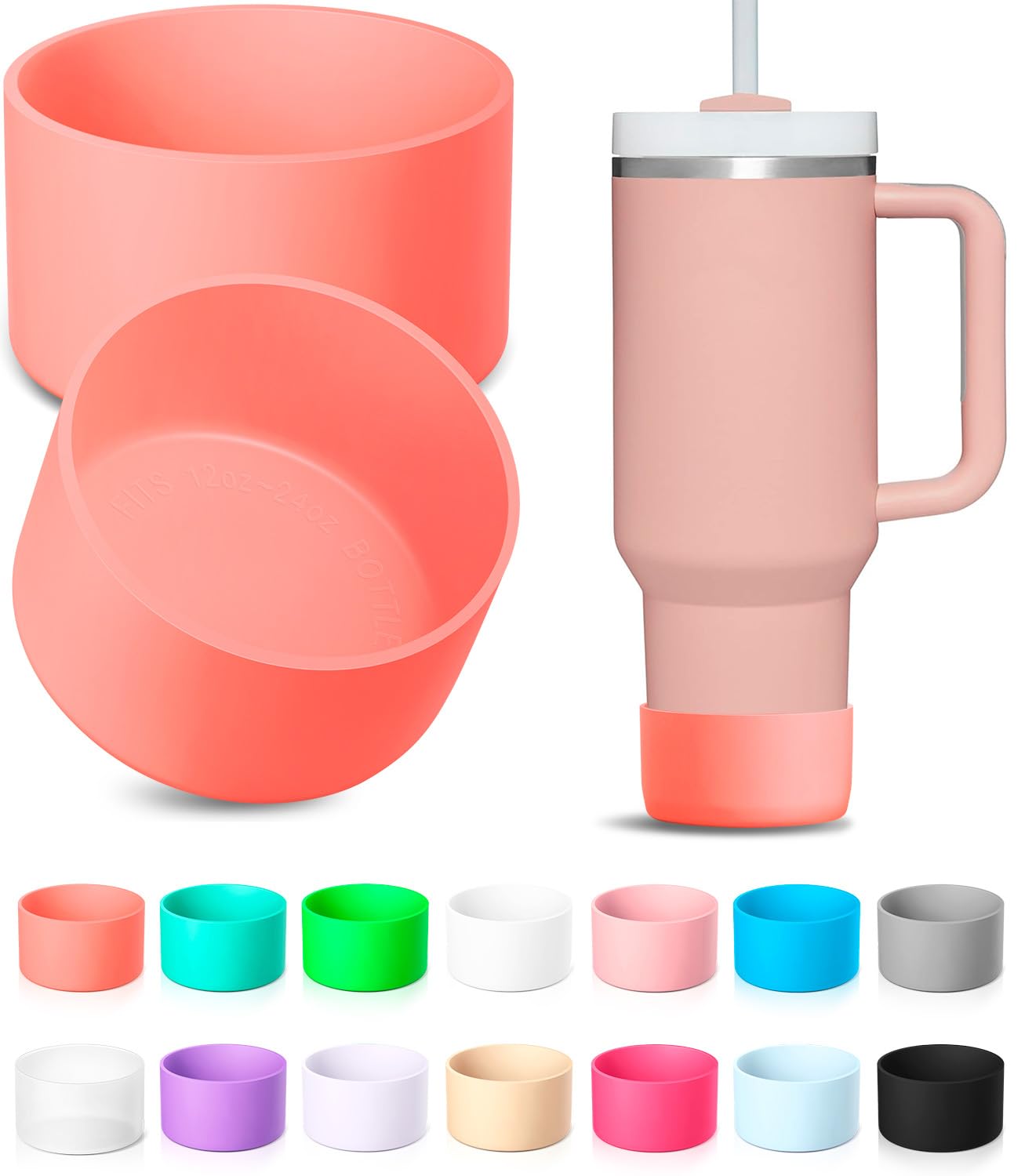 KTKUDY 2Pcs Silicone Boot for Stanley Quencher Tumbler H2.0 30 oz 40 oz & IceFlow 20 oz 30 oz & Intended for Hydro Flask Water Bottle 12-24 oz - Protective Cup Bottom Accessories Fits Stanley Cup