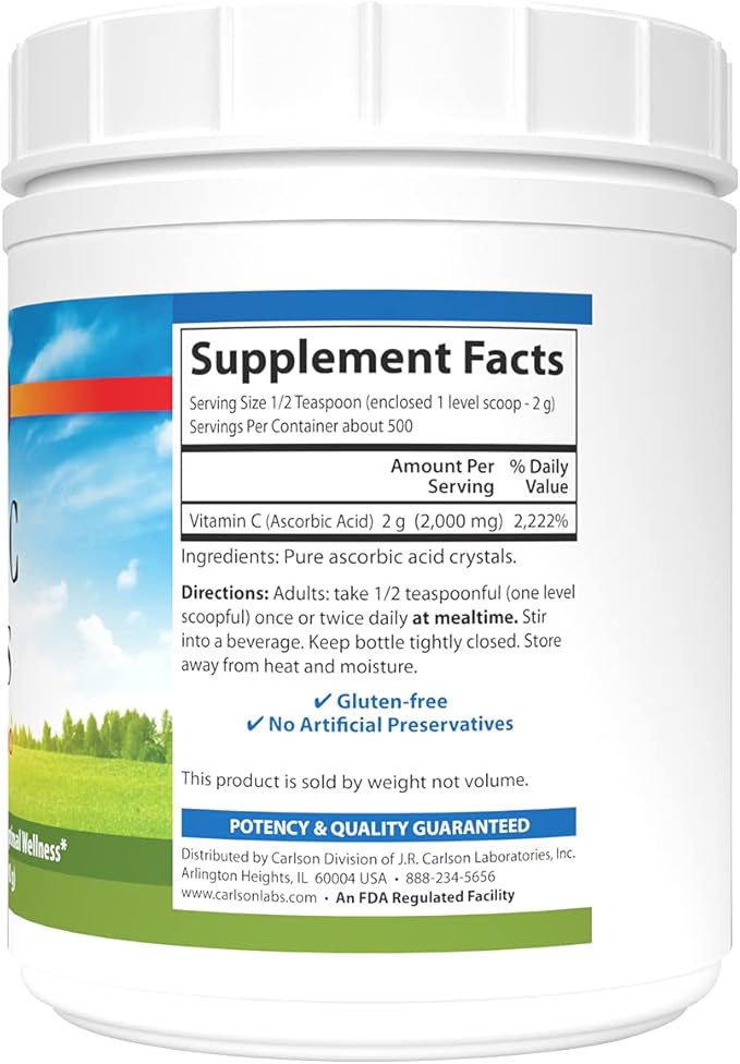 Carlson Vitamin C Crystals 2,000 mg, Non-GMO, Lemon, 35 oz