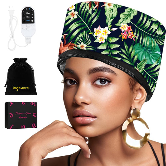 Heat Cap for Deep Conditioning, Ingeware Thermal Cap for Hair Steamer Cap for Natural Hair Portable Electric Heat Hair Spa Cap for Home Use Pattern (Floral Print)