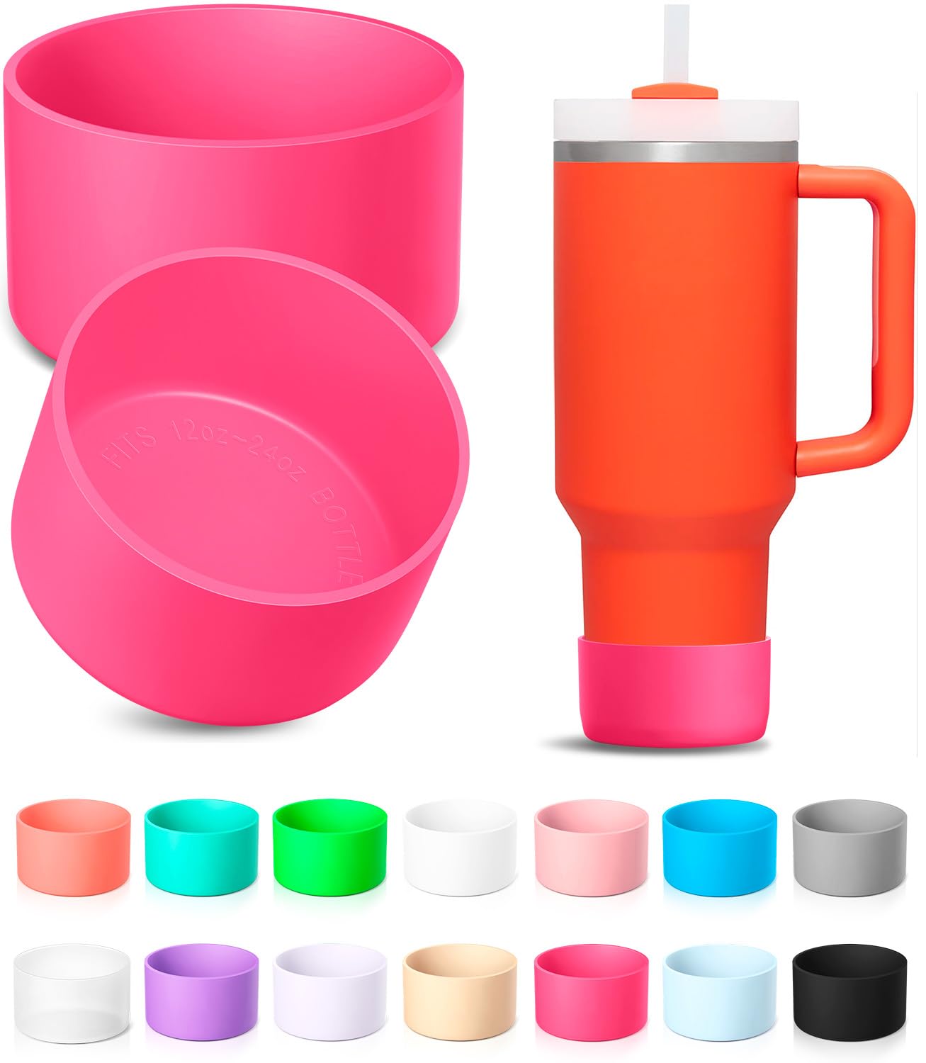 KTKUDY 2Pcs Silicone Boot for Stanley Quencher Tumbler H2.0 30 oz 40 oz & IceFlow 20 oz 30 oz & Intended for Hydro Flask Water Bottle 12-24 oz - Protective Cup Bottom Accessories Fits Stanley Cup