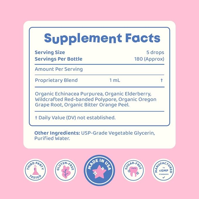 JoySpring Immune Drops - Kids Immune Support Liquid Supplement (2 fl oz) - Echinacea, Elderberry, Oregon Grape Root, Orange Peel, Vitamins A, B6, C - Natural Support System for Children & Adults