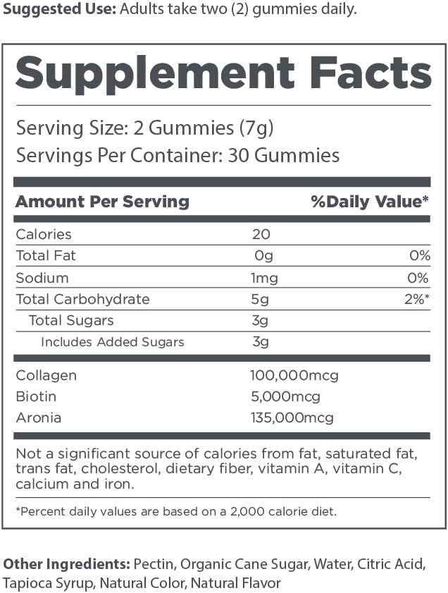 Collagen + Biotin Gummies + Aronia Berries Natural Hair and Nails Supplement