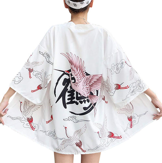 LAI MENG FIVE CATS Womens Lightweight Cardigan Loose fit Dragon or Crane Japanese Kimono Cover up