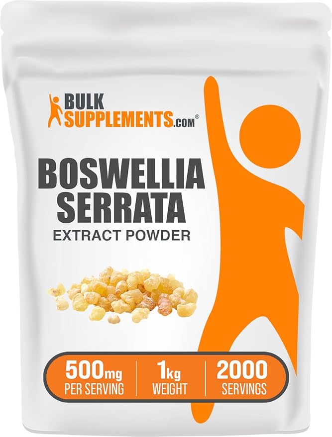 BulkSupplements.com Boswellia Serrata Extract Powder - from Frankincense Resin, Boswellia Serrata Powder - Herbal Supplement, Gluten Free, 500mg per Serving, 1kg (2.2 lbs) (Pack of 1)