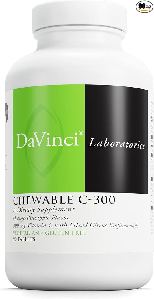 DaVinci Labs Chewable C-300 - Supplement to Support Immune Health, Cholesterol and Collagen Production - With Vitamin C, Pectin and More - Gluten-Free - Orange Pineapple Flavor - 90 Vegetarian Tablets