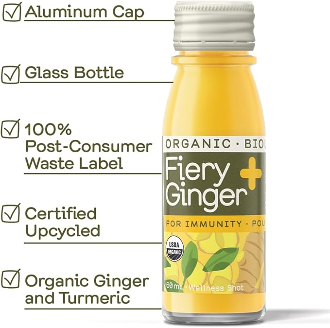 Greenhouse Juice Organic Fiery Ginger Wellness Shot, Cold Pressed with Turmeric Pepper Vitamin C Ginger Juice Immunity Shots Vegan & Gluten-Free (2 Oz, Pack of 24)