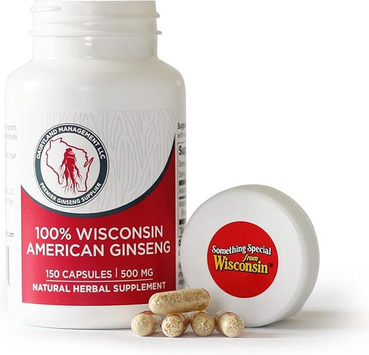 Dairyland American Ginseng Capsules - 150 ct, 500 mg - Wisconsin Ginseng Complex Capsules - Authentic American Ginseng Root Extract - Ginseng Capsules for Use as a Daily Immune Support Herb Supplement