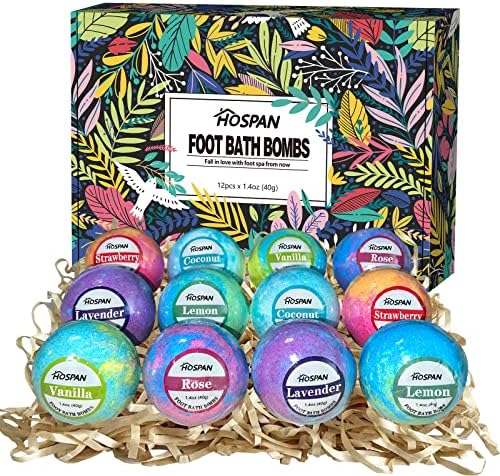 HOSPAN Organic Foot Bath Bombs Gift Set, 12 Essential Oil Rich Foot Soak for Mom and Dad, Handmade Foot Spa Bomb with Wonderful Bubbles, Great for Soothes Sore Tired Feet, Dry Feet Moisturize