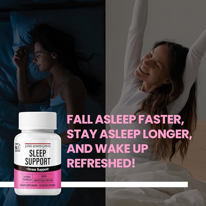 JungKwanJang Sleep Support GABA Complex 500mg with American Ginseng - Sleep Aid Supplement for Meditation Support, Better Sleep, and Increased Energy, 60 Capsules for Men and Women
