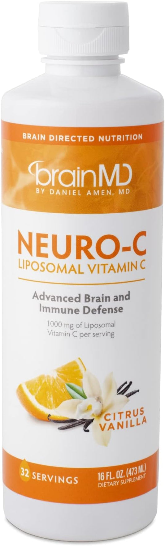 BRAINMD by Dr Amen Neuro-C, Citrus Vanilla - 16 fl oz - 1000 mg Liposomal Vitamin C - Advanced Brain & Immune Defense - Gluten Free - 32 Servings