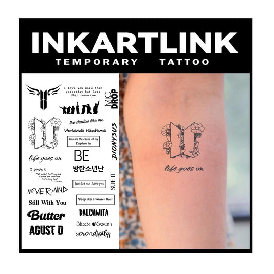 INKARTLINK Tattoo Tech, 2 Sheets Extra large Semi Permanent Tattoo, Adult Art Design Temporary Tattoos, Lasts 1-2 Weeks, Waterproof, Realistic Look, No Adhesive, No Reflection (English Sentences)