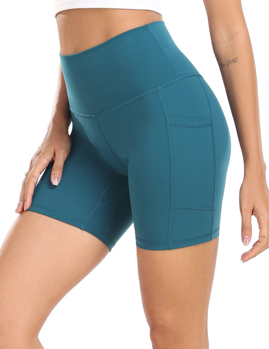 Colorfulkoala Women's High Waisted Biker Shorts with Pockets 6" Inseam Workout & Yoga Tights(XS, Dark Teal)