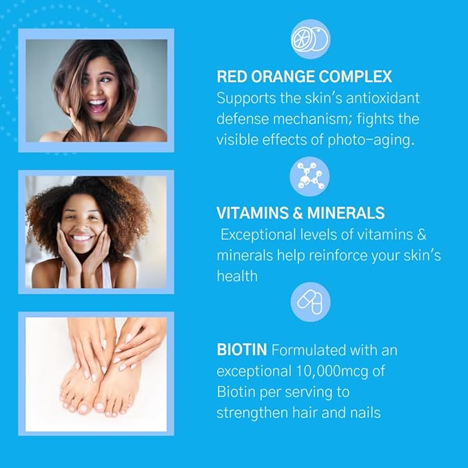 Consult Health Beaute Caps Pro - Supports Hair Growth, Skin & Nail Health - Collagen, Vitamins B6, B7,B12, D & 10,500 mcg Biotin - MSM, Blood Orange - Anti-Aging - USA Made - Women & Men 60 Capsules