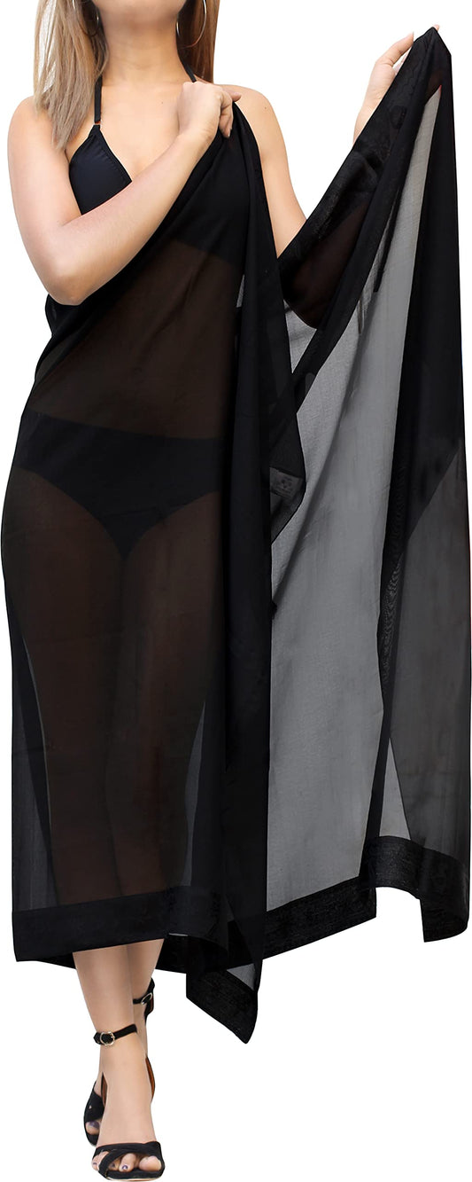 LA LEELA Women's Beachwear Summer Swim Cover Ups Beach Wraps Bikini Sarong One Size Black S500