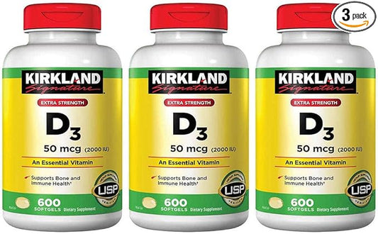 Kirkland Signature Maximum Strength Vitamin D3 2000 I.U. , Pack of 3