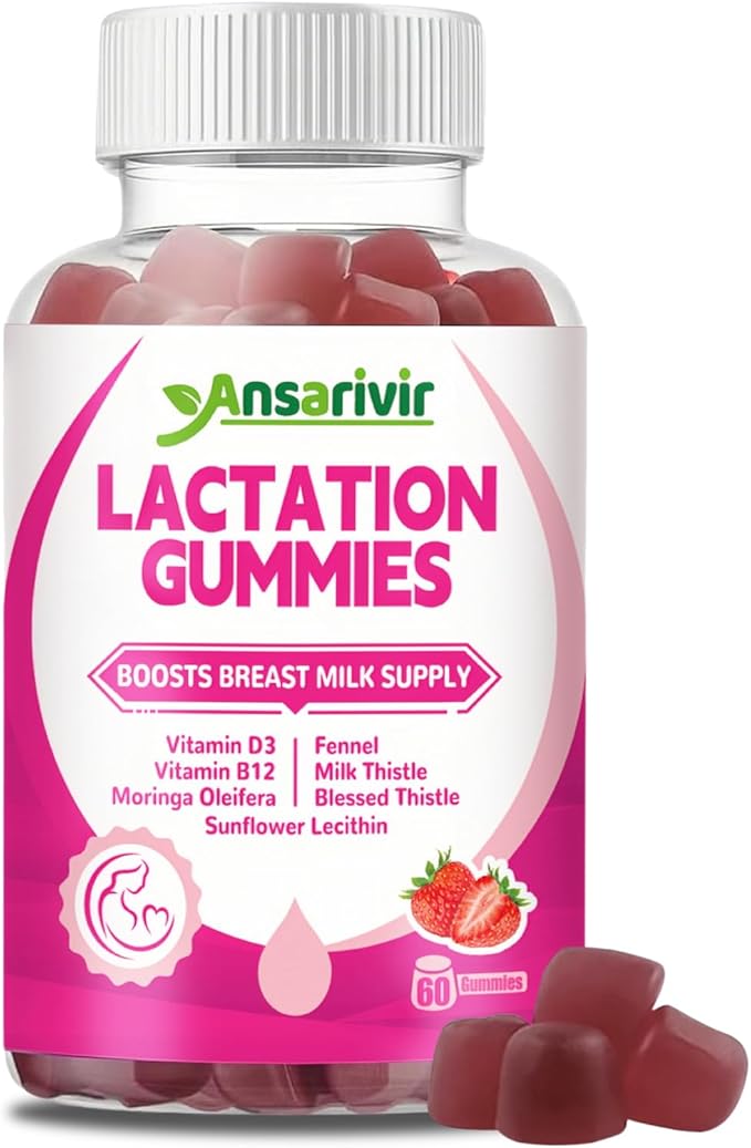 Lactation Supplement Gummies – Powered by Moringa, Fennel, Sunflower Lecithin, Milk Thistle, Blessed Thistle, plus Vitamins D3 & B12 – 60 Gummies for Breastfeeding Support & Milk Supply Boost