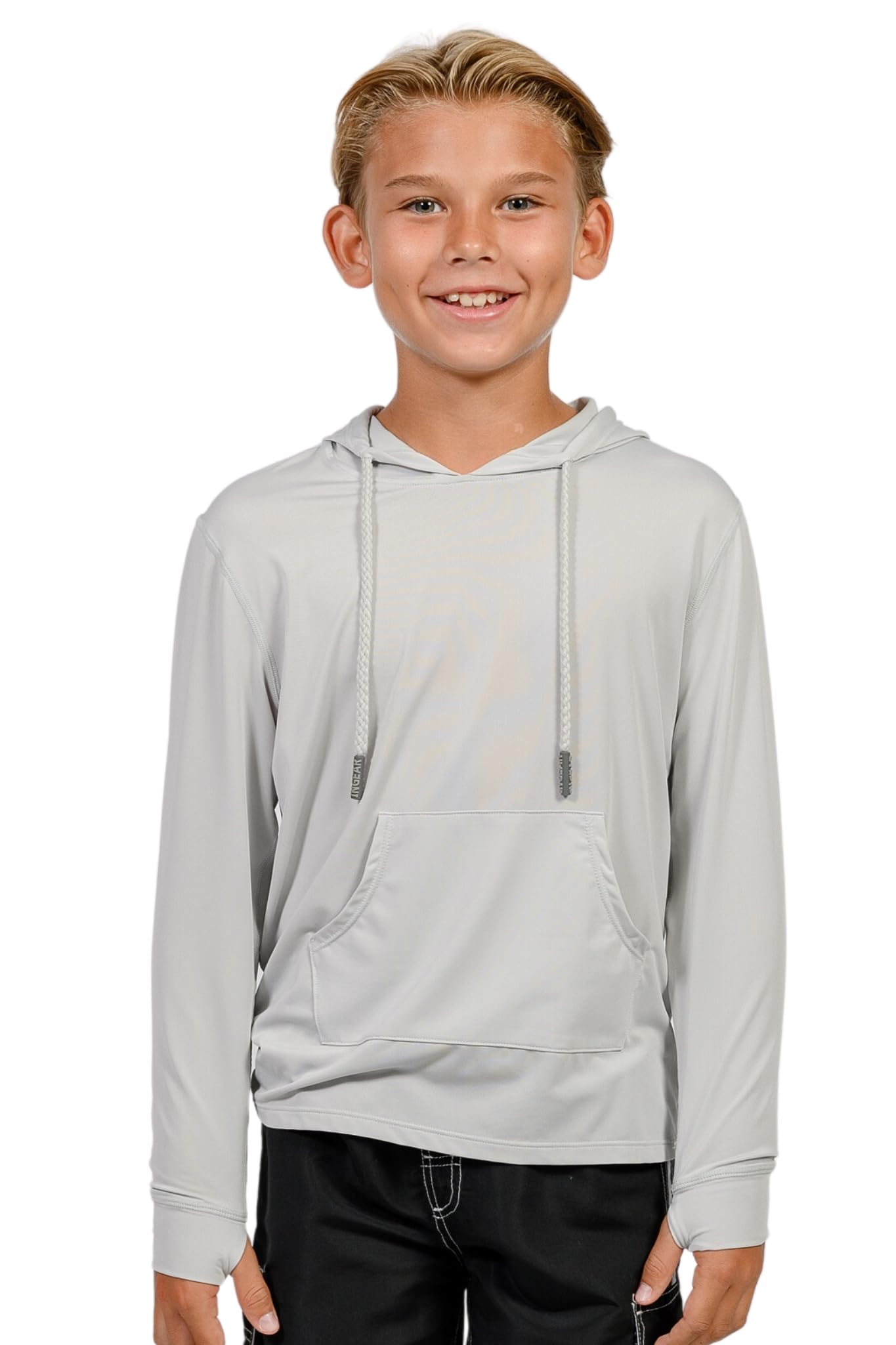 INGEAR Boys UPF 50+ Sun Protection UV Hoodie T-Shirt Long Sleeve with Pockets SPF Shirt Boys Sun Shirt with Hood (US, Alpha, X-Large, Regular, Silver)