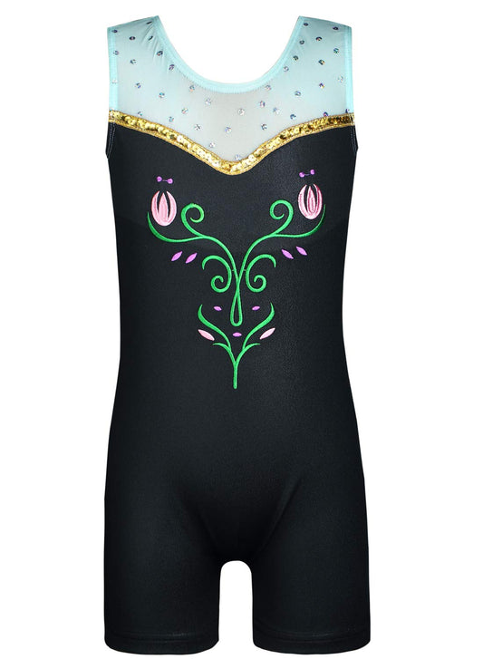HOZIY Leotards With Shorts for Girls Gymnastics 5t Size 5-6 Years Old Biketard Black Lace Sequins